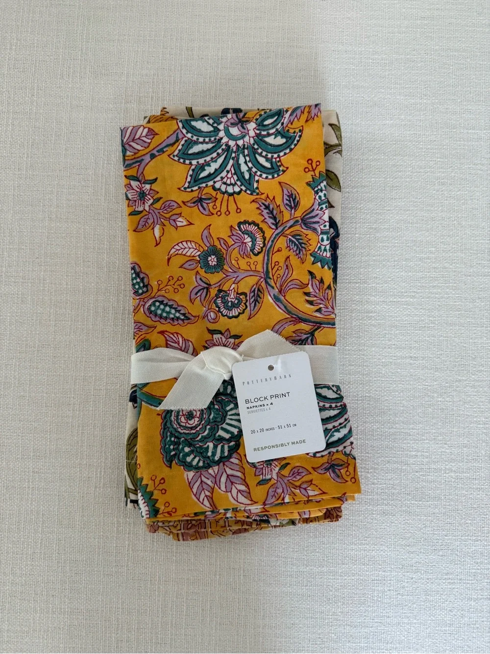 Pottery Barn Block Print Floral Napkins